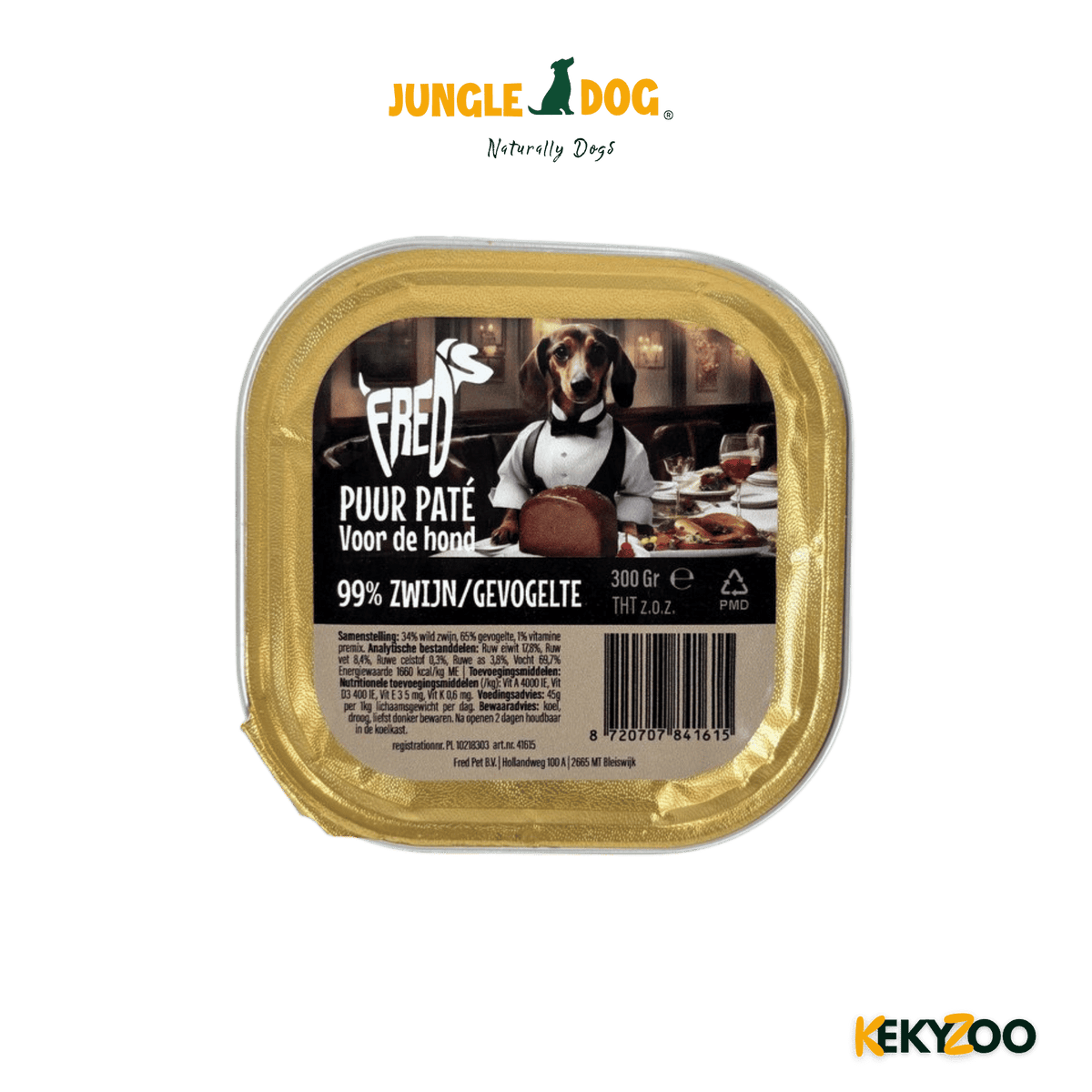 Freds Kuipje Hond Puur Wild Zwijn en Gevogelte 9X300 Gr | Jungle Dogs