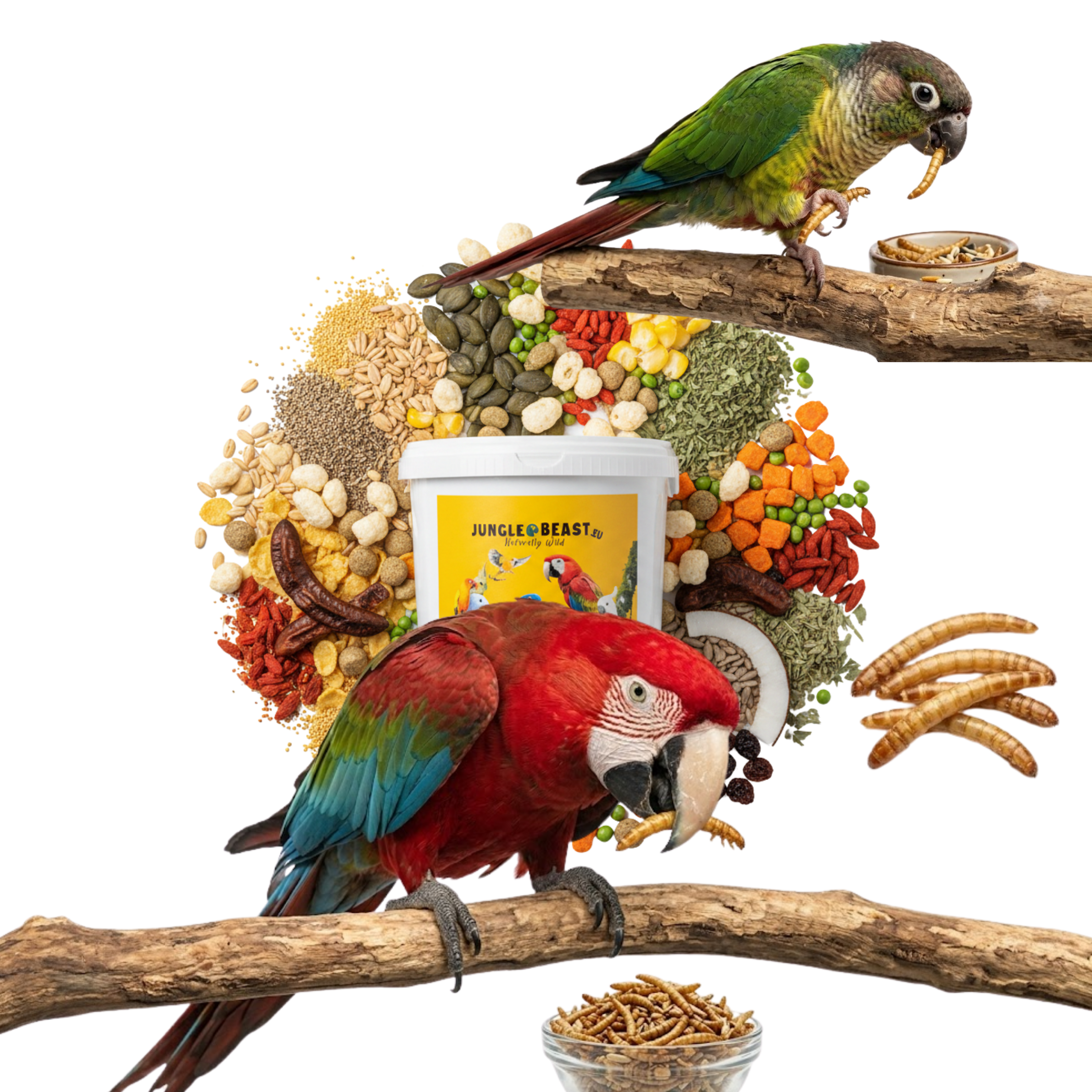papegaaienmix met meelwormen
